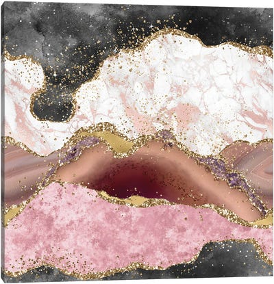 Pink Glitter Agate Texture I Canvas Art Print - Gold & Pink Art