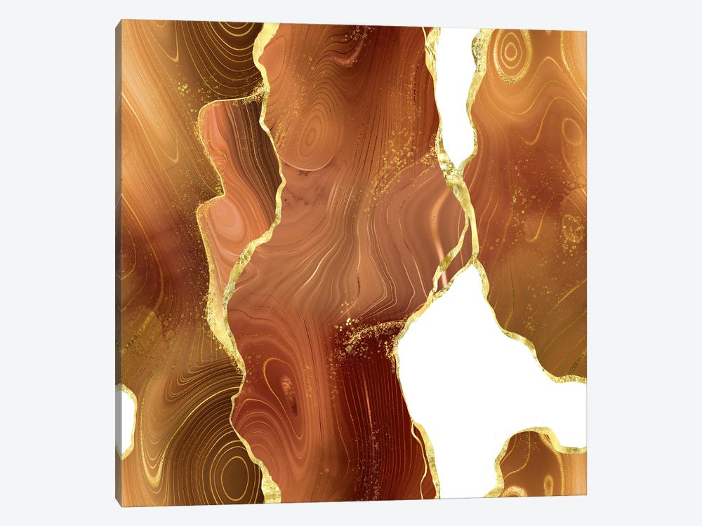 Orange Gold Glitter Agate Texture VIII by Aloke Design 1-piece Canvas Art