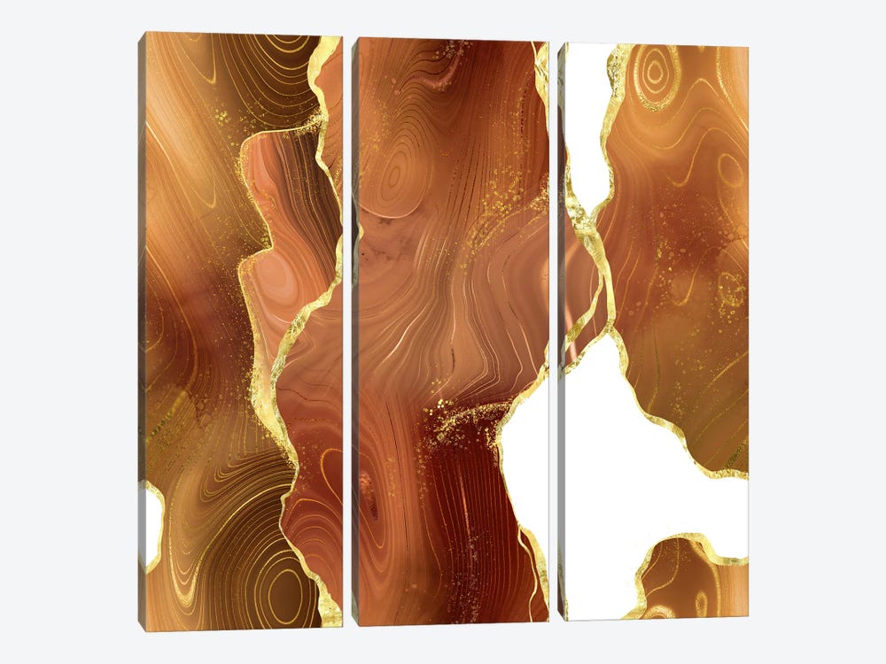 Orange Gold Glitter Agate Texture VIII by Aloke Design 3-piece Canvas Artwork