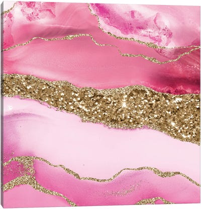 Agate Glitter Dazzle Texture XIV Canvas Art Print - Gold & Pink Art