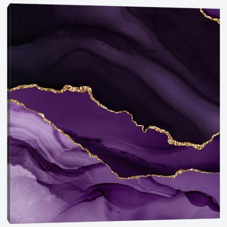Purple Gold Agate Texture XII Canvas Print #AKD420} by Aloke Design Canvas Wall Art