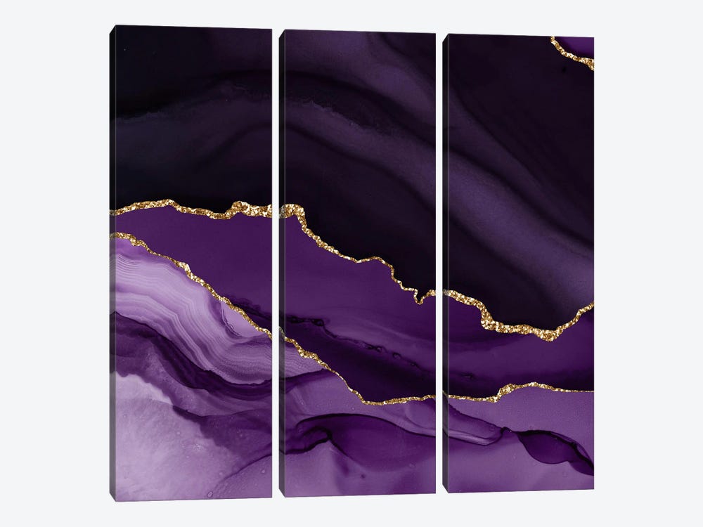 Purple Gold Agate Texture XII by Aloke Design 3-piece Canvas Print
