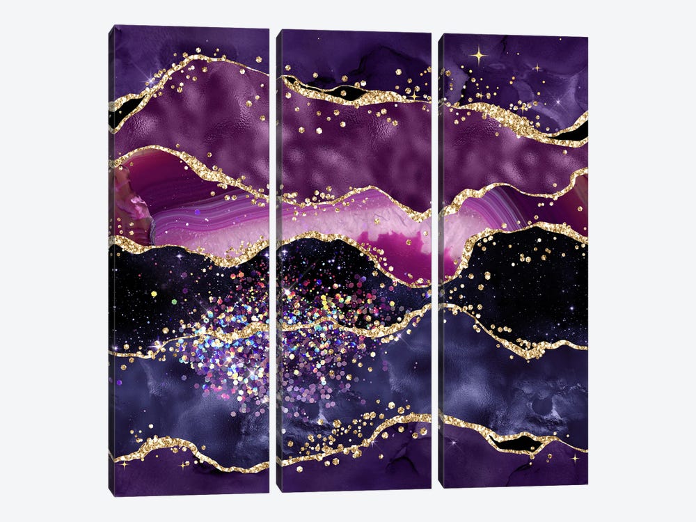 Purple Glitter Agate Texture V by Aloke Design 3-piece Canvas Artwork