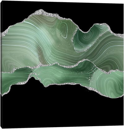 Sage Silver Agate Texture IV Canvas Art Print - Black, White & Green