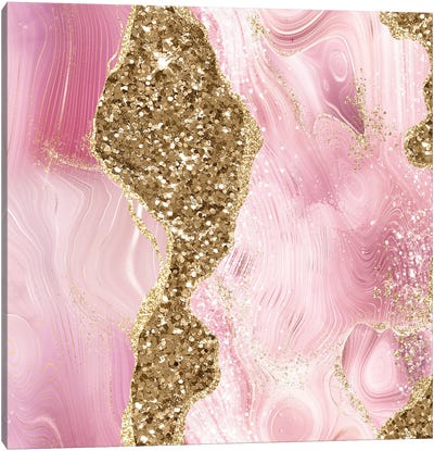 Agate Glitter Dazzle Texture XVI Canvas Art Print - Gold & Pink Art