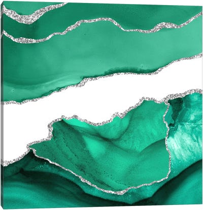 Seafoam Silver Agate Texture VI Canvas Art Print - Black, White & Green