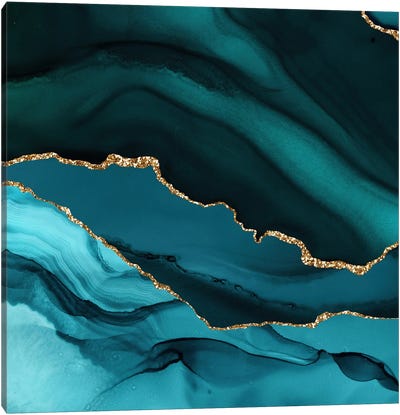 Teal Gold Agate Texture XII Canvas Art Print - Agate, Geode & Mineral Art