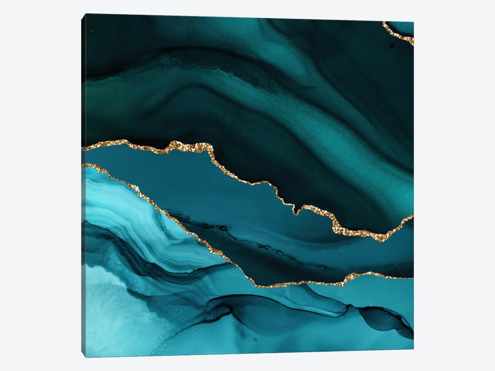 Teal Gold Agate Texture XII by Aloke Design 1-piece Canvas Art Print