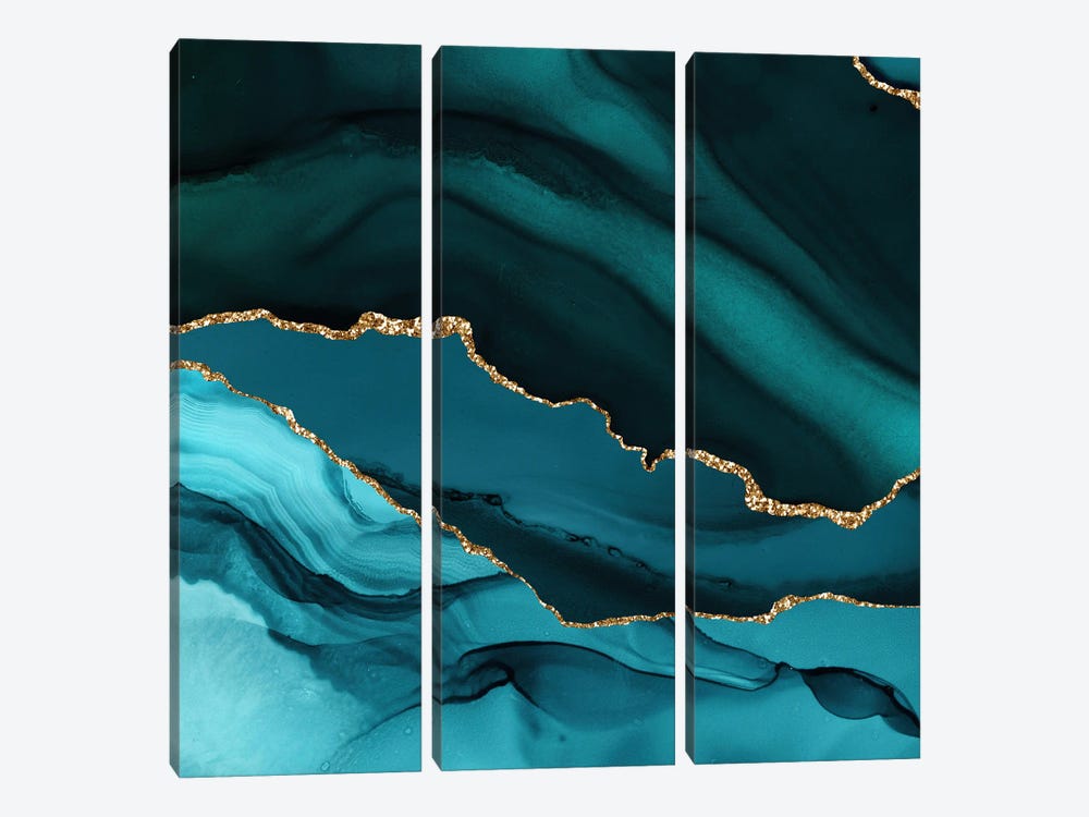 Teal Gold Agate Texture XII by Aloke Design 3-piece Canvas Print