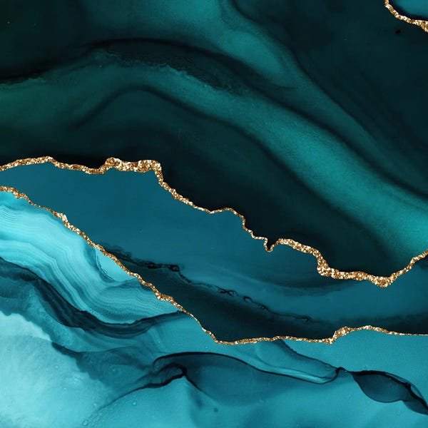 Aloke Design: Teal Gold Agate Texture XII by Aloke Design