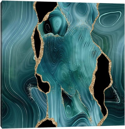 Teal Gold Glitter Agate Texture IV Canvas Art Print - Agate, Geode & Mineral Art