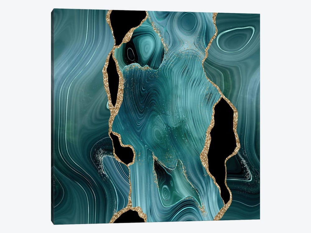 Teal Gold Glitter Agate Texture IV by Aloke Design 1-piece Canvas Wall Art