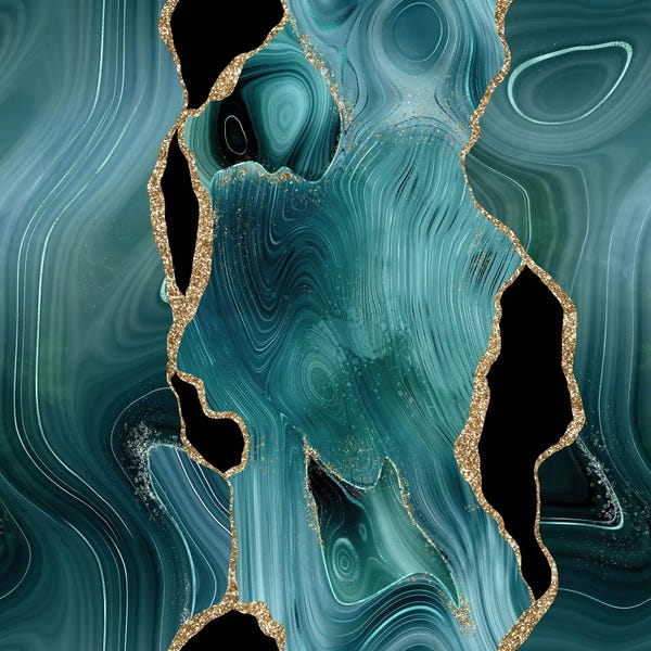 Aloke Design: Teal Gold Glitter Agate Texture IV by Aloke Design