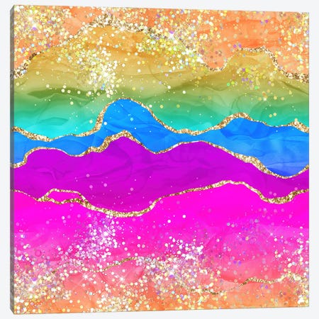 Vibrant Rainbow Glitter Agate Texture I Canvas Print #AKD585} by Aloke Design Canvas Wall Art