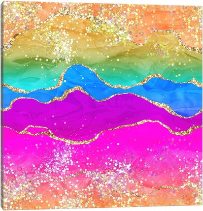 Vibrant Rainbow Glitter Agate Texture I Canvas Art Print - Agate, Geode & Mineral Art