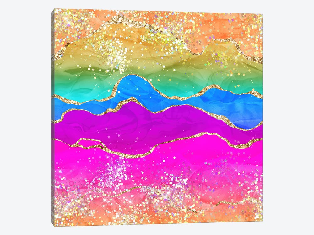 Vibrant Rainbow Glitter Agate Texture I by Aloke Design 1-piece Canvas Print