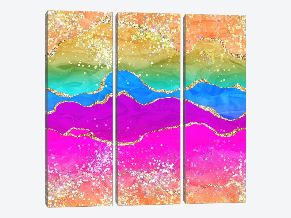 Vibrant Rainbow Glitter Agate Texture I by Aloke Design 3-piece Canvas Print
