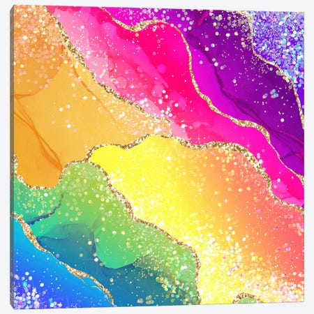 Vibrant Rainbow Glitter Agate Texture V Canvas Print #AKD589} by Aloke Design Canvas Print