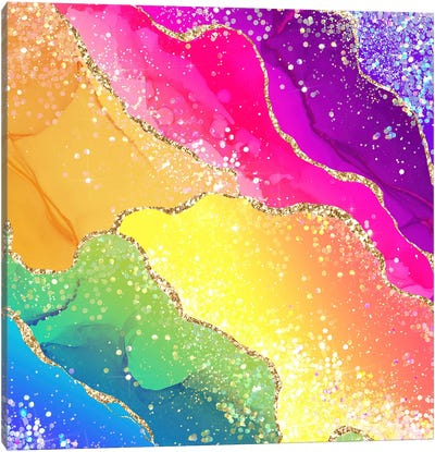 Vibrant Rainbow Glitter Agate Texture V Canvas Art Print - Agate, Geode & Mineral Art