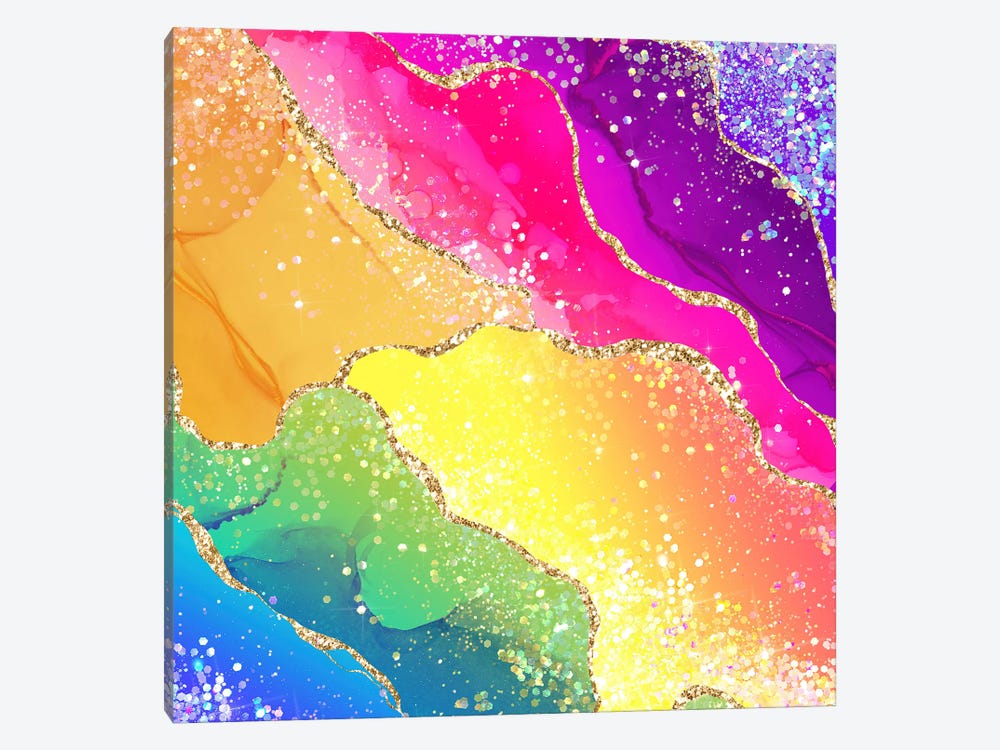 Vibrant Rainbow Glitter Agate Texture V by Aloke Design 1-piece Art Print