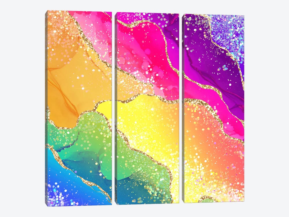 Vibrant Rainbow Glitter Agate Texture V by Aloke Design 3-piece Canvas Art Print