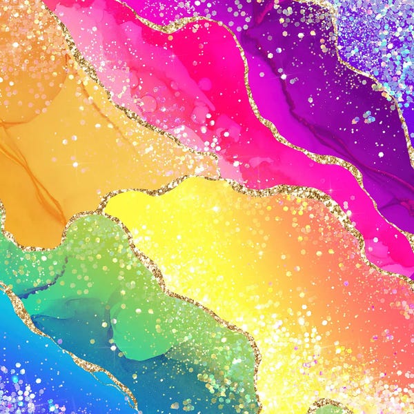 Agates, Geodes & Minerals: Vibrant Rainbow Glitter Agate Texture V by Aloke Design