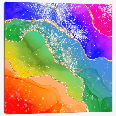Vibrant Rainbow Glitter Agate Texture VI Canvas Print #AKD590} by Aloke Design Canvas Art