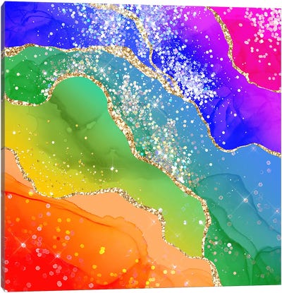 Vibrant Rainbow Glitter Agate Texture VI Canvas Art Print - Agate, Geode & Mineral Art