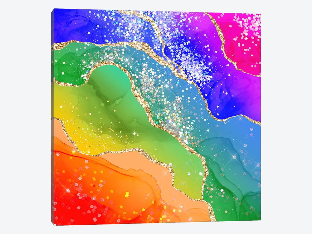 Vibrant Rainbow Glitter Agate Texture VI by Aloke Design 1-piece Canvas Art Print