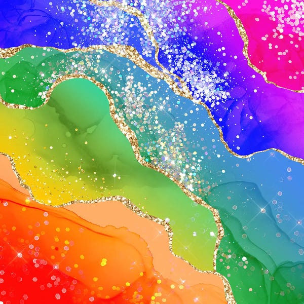 Agates, Geodes & Minerals: Vibrant Rainbow Glitter Agate Texture VI by Aloke Design