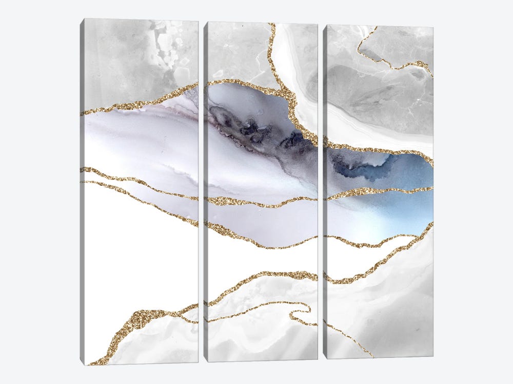 White Gold Agate Texture V by Aloke Design 3-piece Canvas Wall Art