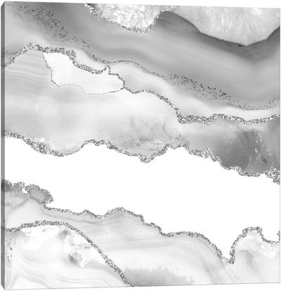 White Silver Agate Texture VI Canvas Art Print - Agate, Geode & Mineral Art