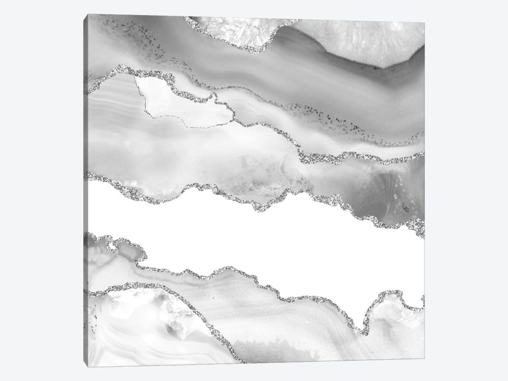 White Silver Agate Texture VI by Aloke Design 1-piece Canvas Wall Art