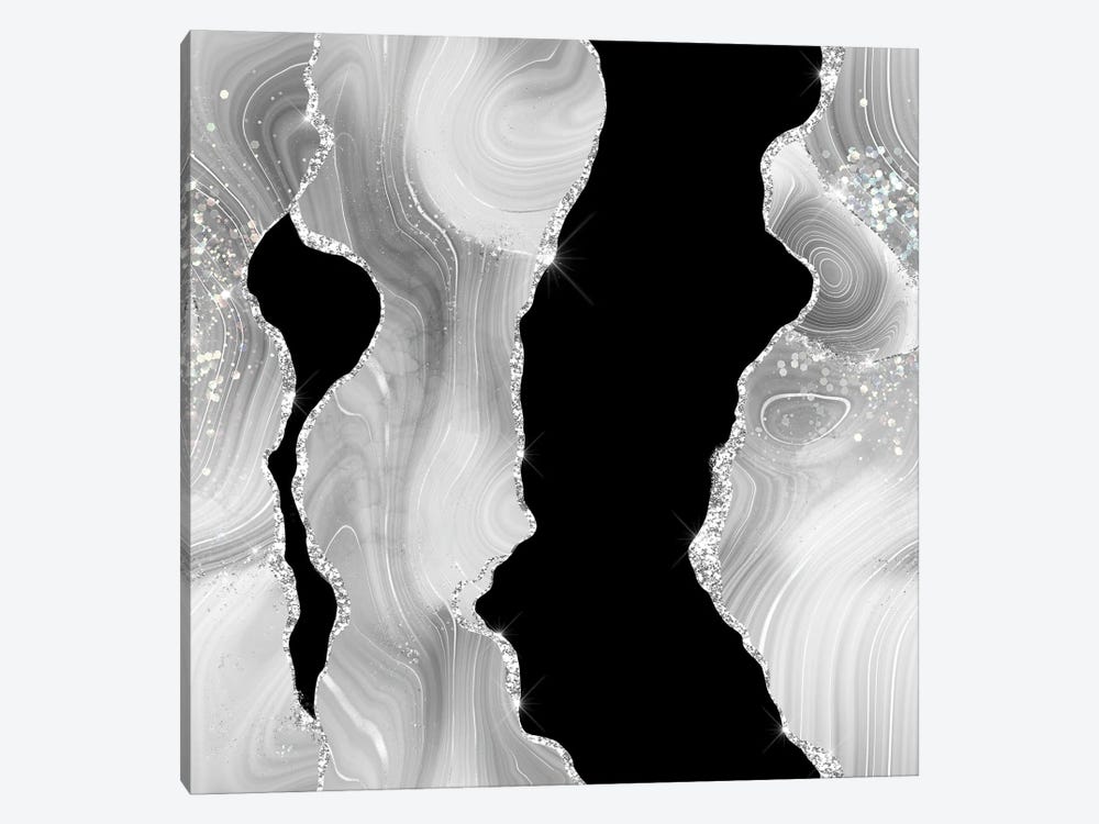 White Silver Glitter Agate Texture IV by Aloke Design 1-piece Canvas Wall Art