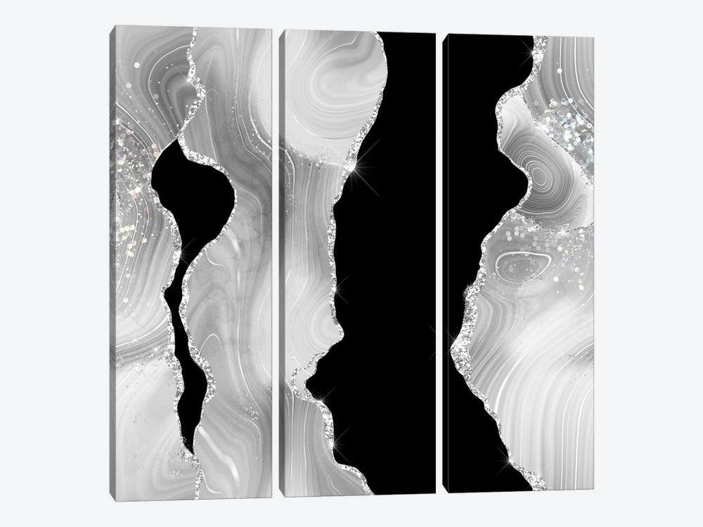 White Silver Glitter Agate Texture IV by Aloke Design 3-piece Canvas Wall Art