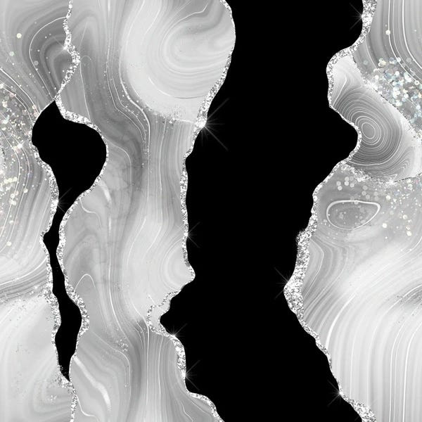 Aloke Design: White Silver Glitter Agate Texture IV by Aloke Design