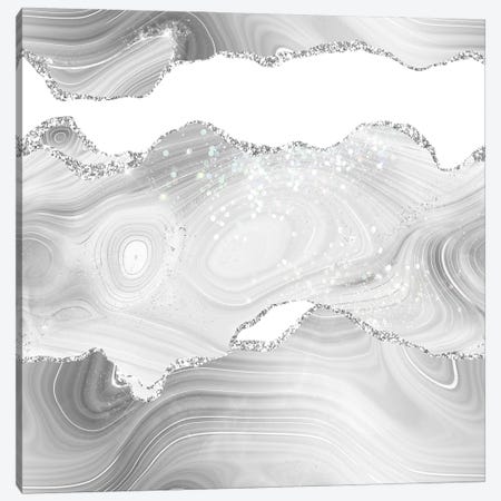 White Silver Glitter Agate Texture VI Canvas Print #AKD633} by Aloke Design Canvas Print
