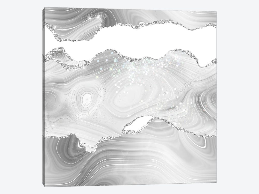 White Silver Glitter Agate Texture VI by Aloke Design 1-piece Canvas Artwork