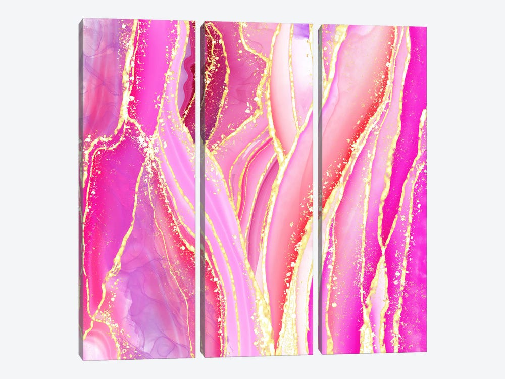 Sparkling Pink Agate Texture VII by Aloke Design 3-piece Canvas Wall Art