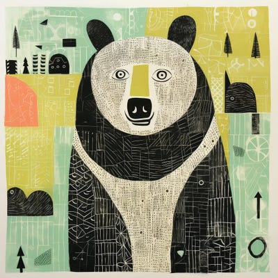 Green Bear by Aloke Design framed canvas print