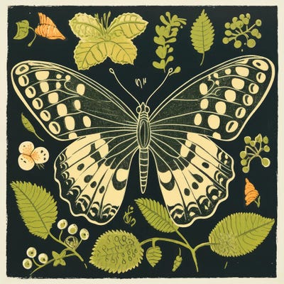 Green Butterfly by Aloke Design framed canvas print