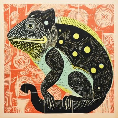 Green Chameleon by Aloke Design framed canvas print