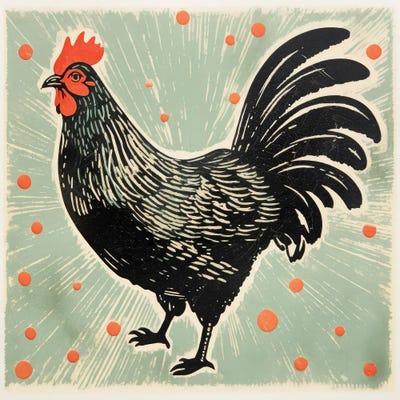 Green Chicken by Aloke Design framed canvas print