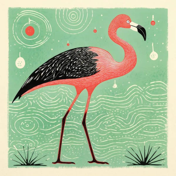 Flamingos: Green Flamingo by Aloke Design