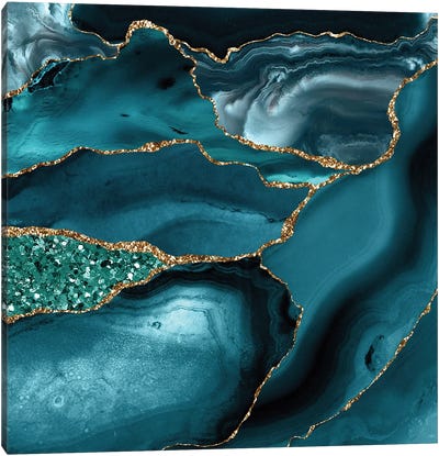Agate Glitter Ocean Texture X Canvas Art Print - Blue Abstract Art