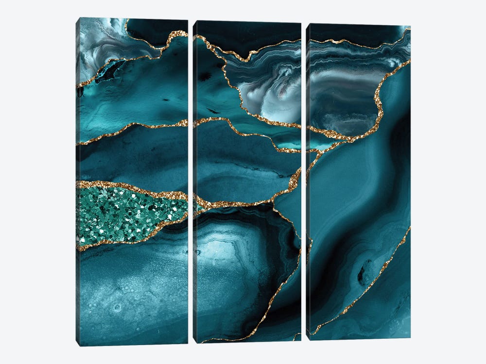 Agate Glitter Ocean Texture X by Aloke Design 3-piece Canvas Artwork