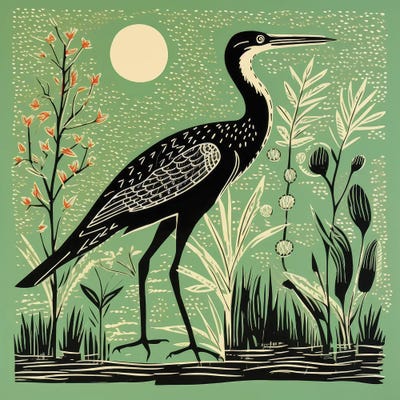 Green Heron by Aloke Design framed canvas print