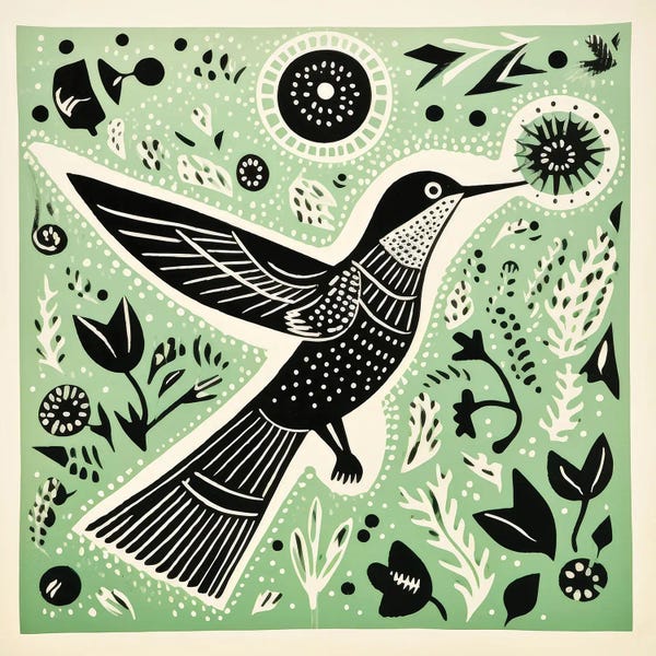 Hummingbirds: Green Hummingbird by Aloke Design