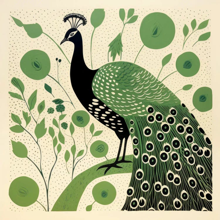 Green Peafowl Peacock by Aloke Design wall art