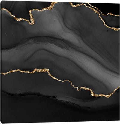 Black Gold Agate Texture I Canvas Art Print - Agate, Geode & Mineral Art